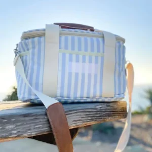 Wholesale Custom Outdoor Lunch Large Beach Picnic Cooler Bag Colorful Blue Stripe Canvas Insulated Picnic Bag