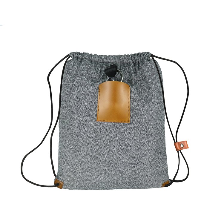 cut-proof drawstring backpack with leather accent